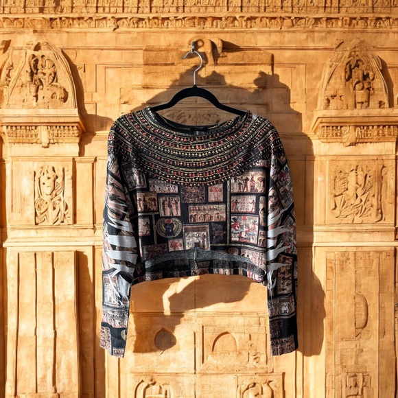 Blush Tops - Blush Black/Brown/Beige/Mixed Egyptian Theme Artsy Print Knit  Cropped Top
